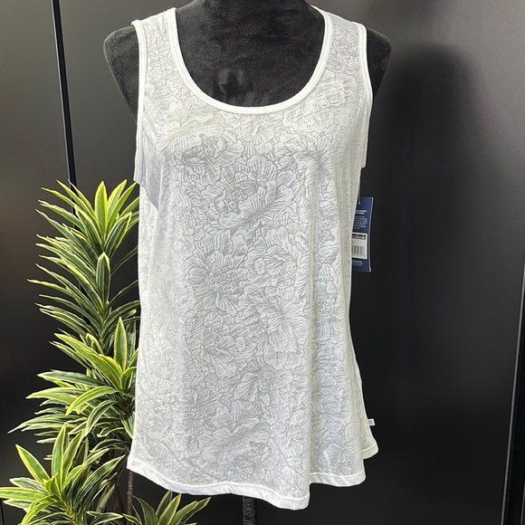 Marika Sheer White floral, sleeveless,scoop neck,soft comfy, athletic-casual - Picture 1 of 9